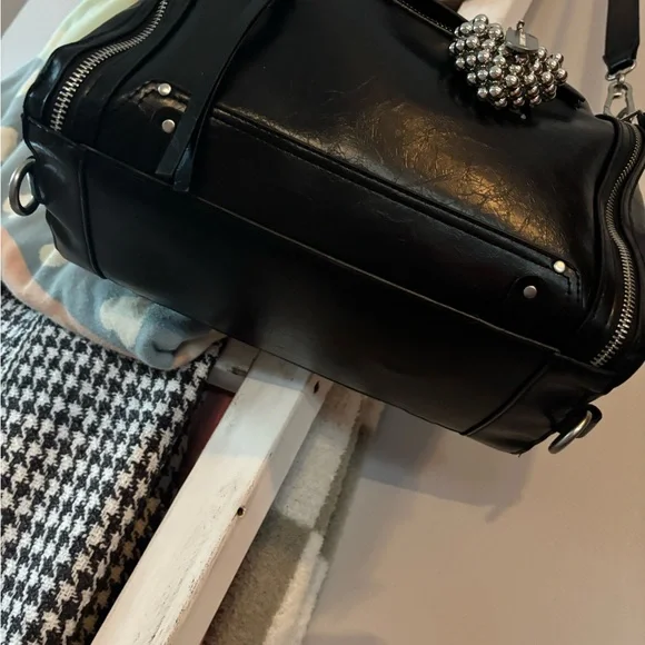 Steve Madden Black Satchel with Silver Accents - Picture 3 of 9